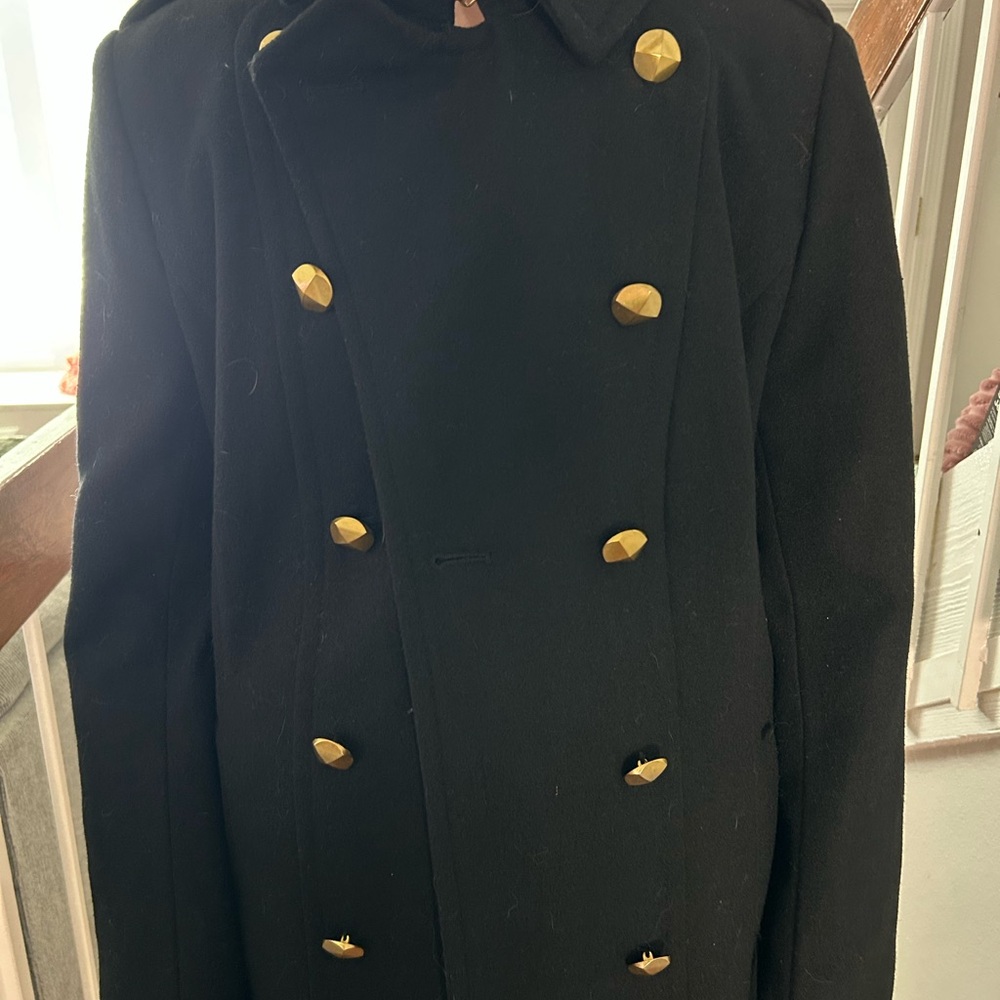 RACHEL Rachel Roy Woman’s Black Pea Coat with Gold Accents